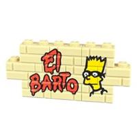 Custom printed Lego El Barto mini graffiti wall. Wall of 10 tan colour bricks