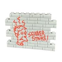 Custom printed Lego Skinner Stinks graffiti Wall. 27 light grey colour bricks