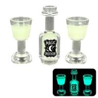 Resin filled Lego glow in the dark magic potion, printed bottle and 2 glasses