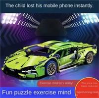 Educational Assembly Building Blocks Green Bull Sports Car Remote Control Toy
