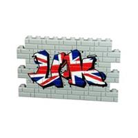 Custom printed Lego UK Union Jack graffiti wall. Full wall of 33 bricks