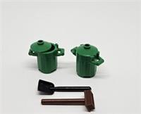 LEGO BIN TRASH CANS GREEN WITH SHOVEL/BRUSH FOR CITY NEW (C4)