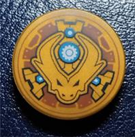 Lego printed tile 2x2 round Ninjago dragon with cog design. Part 14769pb656