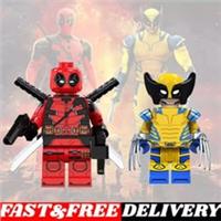 ?2PCS Lego Minifigure Deadpool Wolverine Building Block Toy Doll Custom UK Hot
