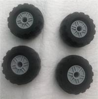 4 X Lego 55981C07 Grey Wheel 18mm diameter x 14mm wide with Knobbly Tyre