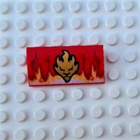 LEGO BRIGHT RED SLOPED CURVE 2x4 PRINTED FLAMES GOLD LION HEAD