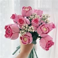 NEW Botanicals Pretty Pink Roses Bouquet Floral Decor 10374 Bricks Display Gifts