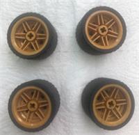 4 X Lego 56145C03 Gold Wheel 30.4mm diameter x 20mm wide and Tyre