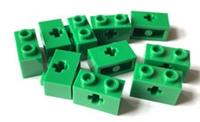 10 x LEGO Technic 1 x 2 Brick w/ Axle Hole - Green - Part 32064 - New