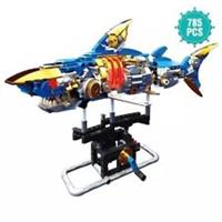 Mechanical Shark Building Set with Stand & Light 687pcs Compatible with Legos