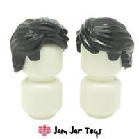 LEGO Mini Figure Hair 2 x NEW Hair Pieces - Black Hair Swept Back Tousled H75