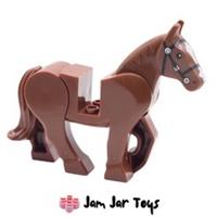 LEGO Minifigure Poseable Reddish Brown Horse, Black Bridle, White Blaze F32