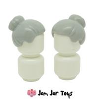LEGO Mini Figure Hair 2 x NEW - Light Bluish Grey - Large High Bun H42
