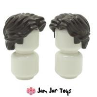 LEGO Minifigure Hair Short Wavy with Centre Part - Dark Brown x2 NEW H123