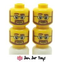 LEGO Minifigure Heads 4x NEW FH42 Neat Brown Beard Glasses White Pupils