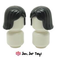 LEGO Minifigure Hair 2x NEW Black Centre Parting Wig Pieces H7