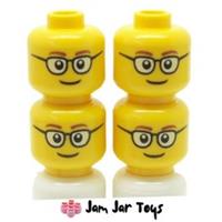 LEGO Minifigure Heads 4x NEW Glasses Brown Eyebrows Smile Pieces FH33