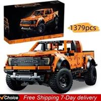 1379Pcs Technical Ford Raptor F150 Pickup Truck Sports Car Building Blocks Kid