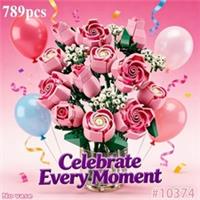 Botanical Pink Roses Bouquet Flower Building Blocks Bricks Gift Valentines Day