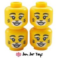 LEGO Minifigure Cat Costume Girl Heads 4x NEW Cat Make-Up Grey Eyelashes FH9