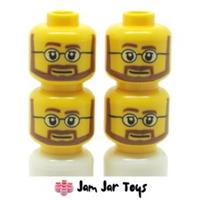 LEGO Minifigure Heads 4x NEW FH42 Neat Brown Beard Glasses White Pupils
