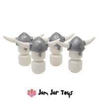 LEGO Minifigure Viking Helmets Flat Silver with White Horns 4 x NEW HG132