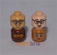 4x Lego Female Glasses Mixed Flesh Heads Light/Dark Nougat Brown Skin Tones NEW