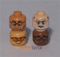 4x Lego Male Glasses Mixed Flesh Heads Light/Dark Nougat Brown Skin Tones NEW
