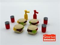 4x LEGO Minifigure Hamburgers With Ketchup, Mustard & Drinks - NEW