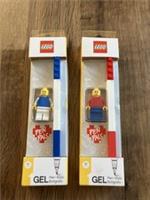 Lego ORIGINAL 0.7mm Medium Point BLUE And RED GEL Pens + Lego MINI-FIGURES