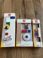 Lego ORIGINAL PENCIL BOX/STATIONERY SET/BLACK GEL PEN ( INCLUDES MINI-FIGURES )