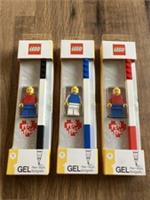 Lego ORIGINAL 0.7mm Medium Point BLACK,BLUE and RED GEL Pens + Lego MINI-FIGURES