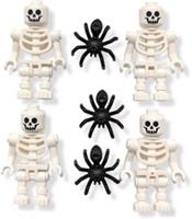 LEGO Accessories - Spooky Halloween Skeleton Minifigures (Pack of 4) + 3 Spiders
