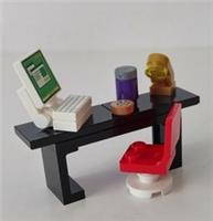 Lego - Black Home Office Desk, Chair, PC/Mac, Lamp, Can of Pop - NEW Custom #40