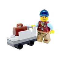 Genuine LEGO Train Minifigure Porter & Trolley Railway Station Worker Guard