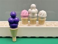 LEGO Minifigure Ice Creams, Cone Handle, Scoops, Swirls, Funfair, Park, 4 Pieces