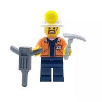 Genuine LEGO Miner Gift Minifigure Helmet Pickaxe Pneumatic Drill Pit Workman