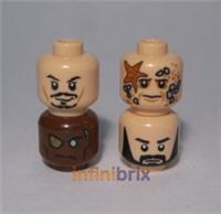 4x Lego Pirates of the Caribbean Heads Jack Sparrow, Bootstrap Bill, Coachman