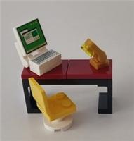 Lego - Dark Red & Black Home Office Desk, Chair, PC/ Mac - NEW Custom #72