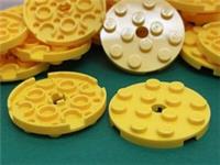 LEGO Plate, 4 x 4 Round With Hole & Snapstud, Yellow, No. 60474, 10 Pieces
