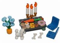 Lego Dinning Table with food Chairs dog Flowers NEW!!