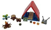 Red Tent Camping Set, campfire, logs, Tree stump using genuine new Lego