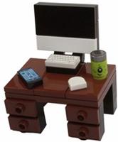 Lego Reddish Brown Desk with Computer & accessories NEW!!!
