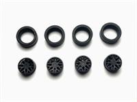 LEGO x4 -Wheel 11mm D. x 6mm 8 'Y' Spokes 93595 Black Tyre 14mm D. x 6mm 50945