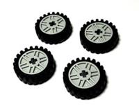 Lego 4x Wheels 18mm D. x 8mm 56903, black tyres 24mm D. x 7mm Offset 61254