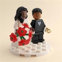 LEGO Black Bride and Groom Set with Red Bouquet, Wedding Ring and Baseplate