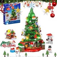 New Year Christmas Tree with Lights Building Blocks Set Snowman Snow Orname Box