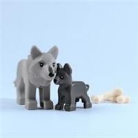 Grey LEGO Wolf and Cub Minifigure Set with Bones - New Lego Animals