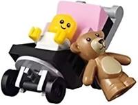 Lego Baby minifigure in Black & Pink pram with Teddy bear