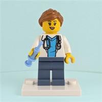 Female LEGO Doctor Minifigure with Syringe and White Baseplate - Medical Worker